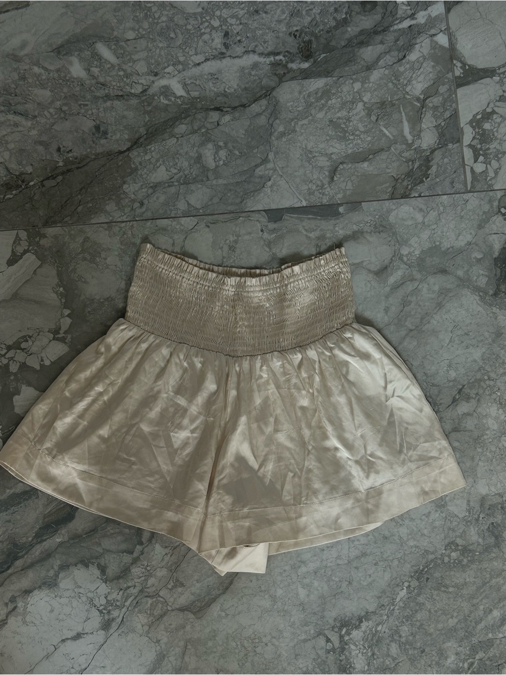 TCEC Cream High-Waist Smocked Shorts